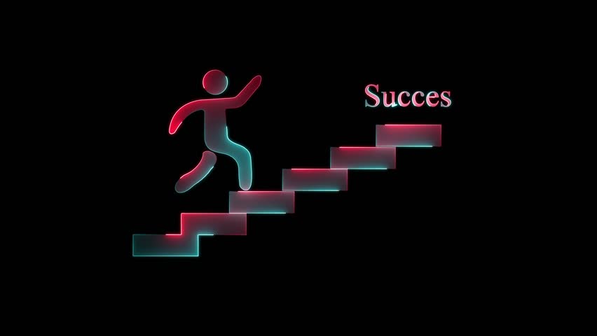  glowing neon succesful graph icon animation, black backgraund