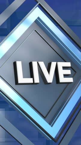 A vertical view of a dynamic green screen modern LIVE background transition element. Blue and red versions included.	