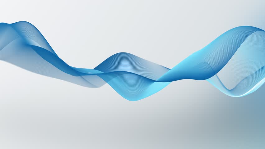 Blue wave on a white background. Vector water liquid linear shape. The looped blue ribbon moves smoothly. A smooth transparent plastic line flows light background. The wavy wiggle of the blue stripe.
