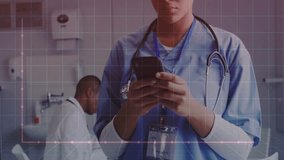 Animation of diagrams over biracial female doctor using smartphone. Technology, medicine and digital interface concept digitally generated video. - Powered by Shutterstock - Get 15% off with code: PIKWIZARD15