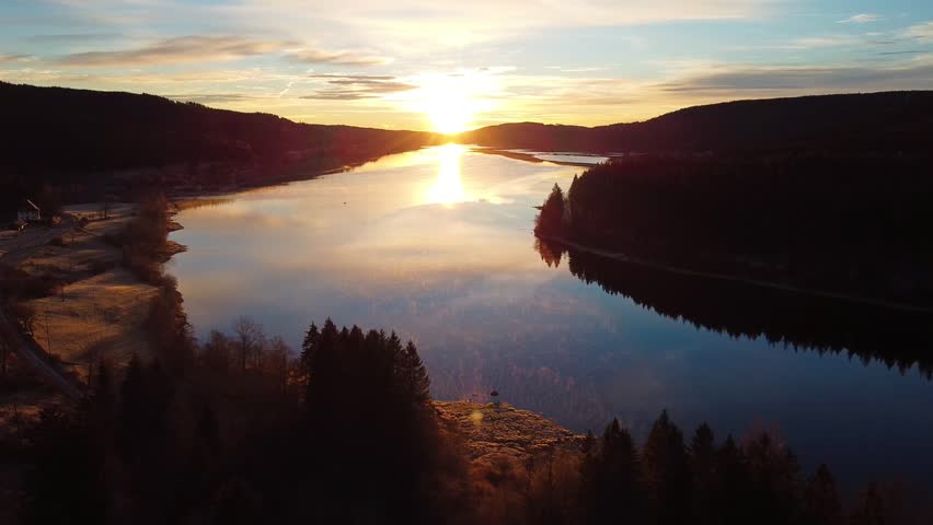 An aerial view of a beautiful sea in the forest in Schluchsee, Germany
