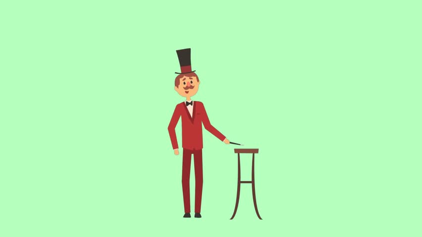 Cartoon Animation Magician Pulls a Rabbit Out of a Hat. 