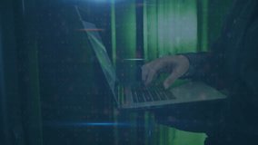 Animation of data processing with cyberattack warning over biracial businessman in server room. Global technology, computing, online security and digital interface concept digitally generated video. - Powered by Shutterstock - Get 15% off with code: PIKWIZARD15