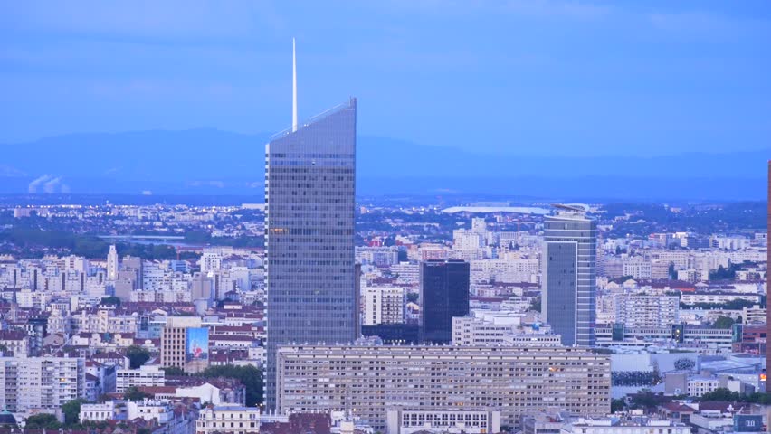 View of the Skyscrapers in the Part-Dieu District in the evening, Lyon, France