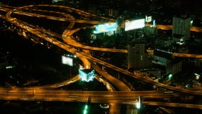 Aerial view of highway at night, Time-lapse