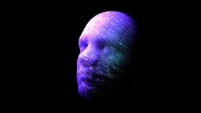 Movement of bright glowing lines on 3D human face. Abstract concept of data science, visualization of data analysis and digital data flow. 4K artificial intelligence (AI) video, black background - Powered by Shutterstock - Get 15% off with code: PIKWIZARD15