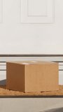 Vertical view of a man picking up a package from outside his front door.	 - Powered by Shutterstock - Get 15% off with code: PIKWIZARD15