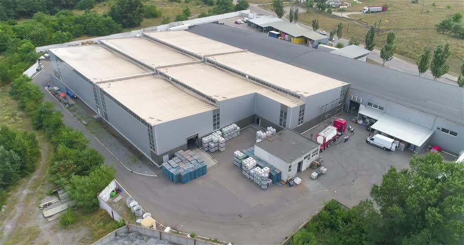 Chemical plant aerial view. Smart chemical plant. Tank truck on the territory of the chemical plant, top view, Smart chemical production