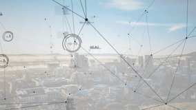 Animation of network of connections over cityscape. Global connections, computing and data processing concept digitally generated video. - Powered by Shutterstock - Get 15% off with code: PIKWIZARD15