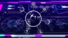 Animation of dna, globe with network of icons and digital data processing over blue background. Global science, connections, computing and data processing concept digitally generated video. - Powered by Shutterstock - Get 15% off with code: PIKWIZARD15