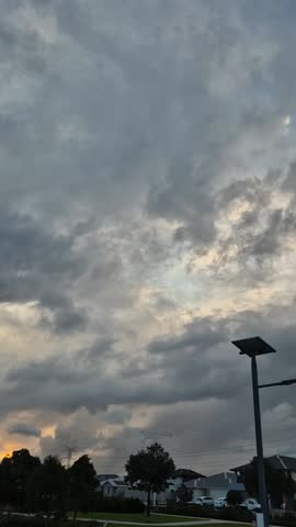 Windy cloudy atmosphere with moving clouds and hiding blue sky