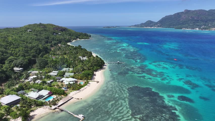 Cerf Island At Mahe Island In Victoria Seychelles. Indian Ocean Beach. Africa Background. Mahe Island At Victoria. Tourism Landscape. Nature Seascape. Outdoors Travel.