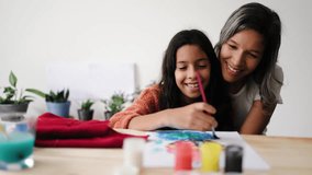 Family time: Mother and daughter having fun painting together at house living room. Latin people culture - Powered by Shutterstock - Get 15% off with code: PIKWIZARD15