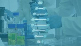 Animation of dna strand over diverse female scientists working in lab. Global science, medicine and digital interface concept digitally generated video. - Powered by Shutterstock - Get 15% off with code: PIKWIZARD15