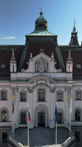 Aerial view of Ljubljana University on Congress Square in Slovenia shot with a drone