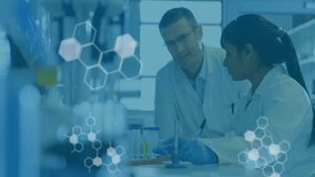 Animation of chemical formula and data processing over diverse scientists in lab. Global science, medicine and digital interface concept digitally generated video. - Powered by Shutterstock - Get 15% off with code: PIKWIZARD15