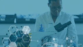Animation of scientific data processing african american female scientist in laboratory. Global science, connections, computing and data processing concept digitally generated video. - Powered by Shutterstock - Get 15% off with code: PIKWIZARD15