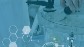 Animation of scientific data processing and human brains over caucasian male scientist in laboratory. Global science, connections, computing and data processing concept digitally generated video. - Powered by Shutterstock - Get 15% off with code: PIKWIZARD15