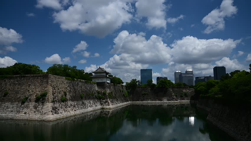 Osaka Castle in early summer and a airliner approaching Osaka Airport (Osaka, 2024, Jun.)
