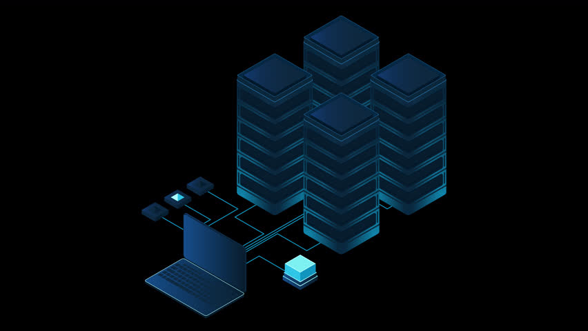 Database servers animation. Server room data center. Hosting server isometric. Motion graphic. 4K video animated in isometric style. Transparent background with alpha channel - Powered by Shutterstock - Get 15% off with code: PIKWIZARD15