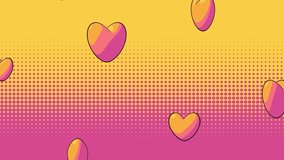 Vibrant rising heart pattern set against a gradient background transitioning from yellow to pink, creating lively and cheerful design ideal for festive occasions and romantic themes. 4K Seamless loop - Powered by Shutterstock - Get 15% off with code: PIKWIZARD15
