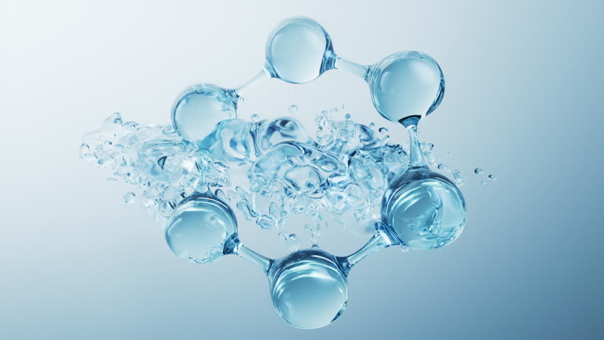Molecule and flowing water liquid background, 3d rendering. Motion graphic.