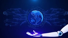 Digital Robot hand cyber technology Global connection. data glowing background. New innovations world. online internet hologram presentation. metaverse smart technology, AI artificial intelligence
 - Powered by Shutterstock - Get 15% off with code: PIKWIZARD15