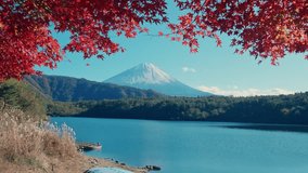 Mount Fuji view at Lake Saiko in Autumn season. Mt Fujisan in Fujikawaguchiko, Yamanashi, Japan. Landmark for tourists attraction. Japan Travel, Destination, Vacation and Mount Fuji Day concept - Powered by Shutterstock - Get 15% off with code: PIKWIZARD15