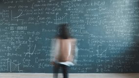 Time lapse of female scientist writing mathematical research formulas and equations working at science theory in class - Powered by Shutterstock - Get 15% off with code: PIKWIZARD15