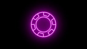 Neon casino chip, rotation animation with color shift. Glowing neon poker chip icon, looped spin animation. Poker playroom, game token, gambling, casino club, lucky bet. Blue, violet, magenta colors - Powered by Shutterstock - Get 15% off with code: PIKWIZARD15