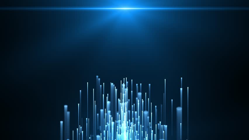 Abstract digital futuristic background with particle waves and glowing neon particles flying upward. movement of a stream of glowing bright lines of particles. Visualization of connection and big data