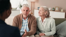 Smile, couple and hug for counselling with therapist of consultation, relationship advice and marriage love. Happy, senior people and tablet with embrace for support, healing and help in house - Powered by Shutterstock - Get 15% off with code: PIKWIZARD15