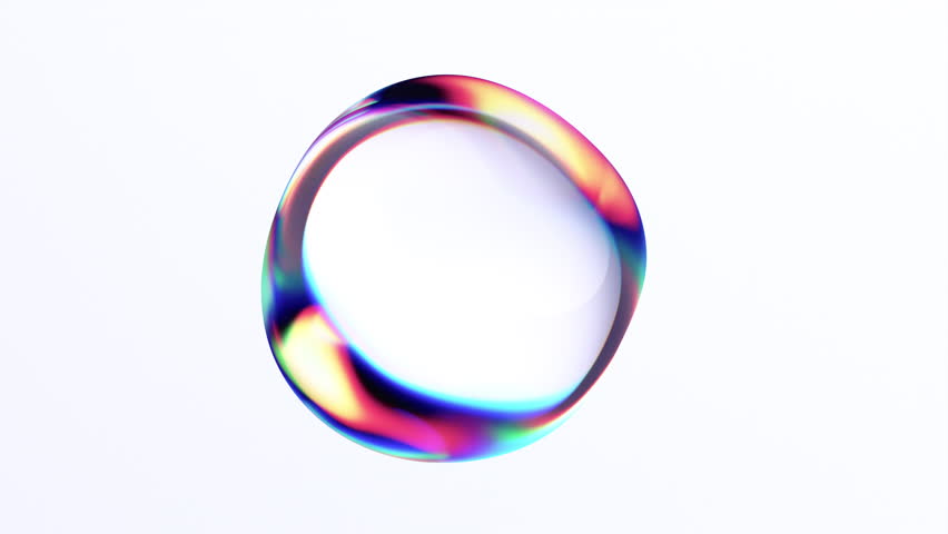 Abstract animation of iridescent bubble on white background, 4k looping video, 3d render