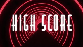 High score text over red neon tunnel animation. futuristic, digital, gaming, retro, technology, glowing - Powered by Shutterstock - Get 15% off with code: PIKWIZARD15