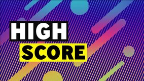 High score text over colorful geometric shapes and lines animation. Abstract, vibrant, retro, digital, futuristic, scoreboard - Powered by Shutterstock - Get 15% off with code: PIKWIZARD15