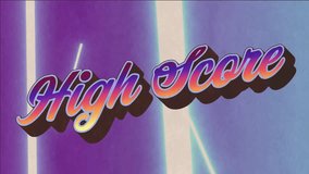 High Score text in colorful retro animation over purple and blue background. vibrant, neon, video game, vintage, pixel, arcade - Powered by Shutterstock - Get 15% off with code: PIKWIZARD15