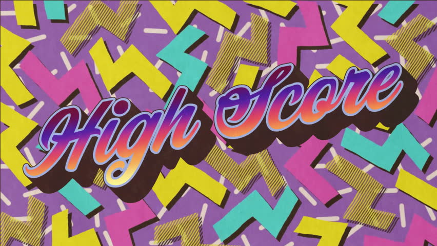 High Score text animation over colorful geometric background. Gaming, achievement, arcade, vibrant, digital, celebration - Powered by Shutterstock - Get 15% off with code: PIKWIZARD15