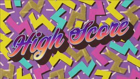 High Score text animation over colorful geometric background. Gaming, achievement, arcade, vibrant, digital, celebration - Powered by Shutterstock - Get 15% off with code: PIKWIZARD15