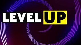 Level up text animation over purple and yellow spiral shapes on dark background. graphic, motion, vibrant, digital, color - Powered by Shutterstock - Get 15% off with code: PIKWIZARD15
