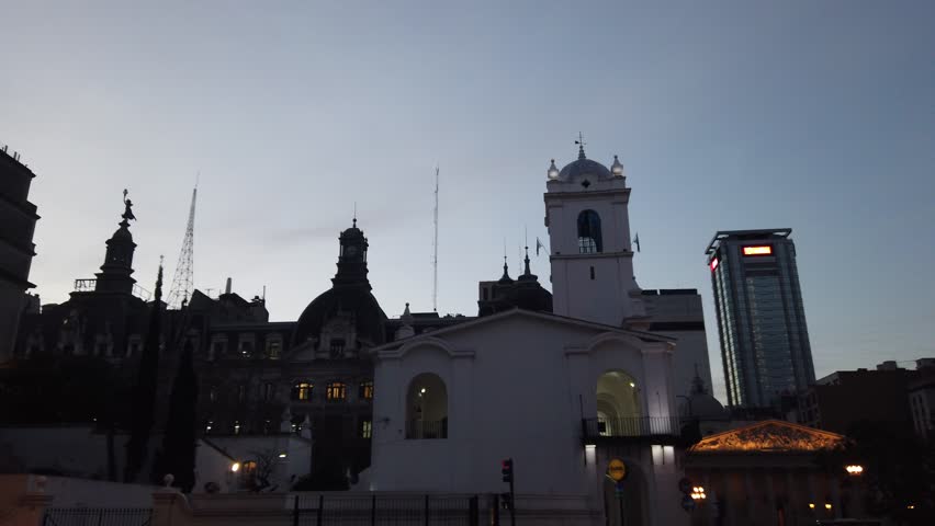 Panoramic of old city colonial architecture of Buenos aires with dusk sunset sky