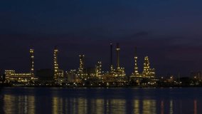 Time lapse of Petroleum oil refinery in the morning