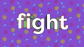 Fight text animation with colorful swirls and shapes on purple background. kinetic, typography, vibrant, motion, graphics, abstract - Powered by Shutterstock - Get 15% off with code: PIKWIZARD15
