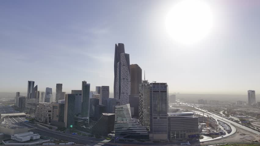 Drone view of KAFD in the morning haze from the distant