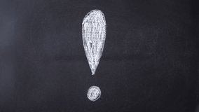 Writing exclamation mark with chalk on blackboard. Exclamation point on blackboard. Hand writing with large piece of white chalk - Powered by Shutterstock - Get 15% off with code: PIKWIZARD15