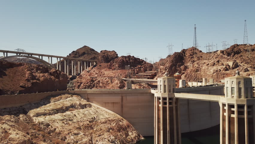 Hoover Dam and Lake Mead in Las Vegas area, close-up shot