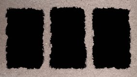 Three vertical black boxes for video or image in video with grey red textured paper background - Powered by Shutterstock - Get 15% off with code: PIKWIZARD15