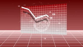 Declining graph animating over digital globe with grid background. Economy, finance, stock market, recession, global, data - Powered by Shutterstock - Get 15% off with code: PIKWIZARD15