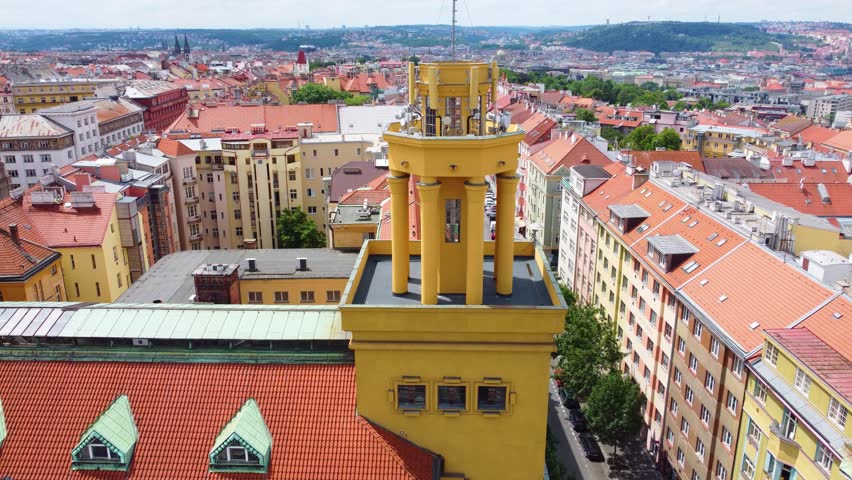 View from the top of the city of Prague near the tower with several antennas. Prague, Czech Republic.