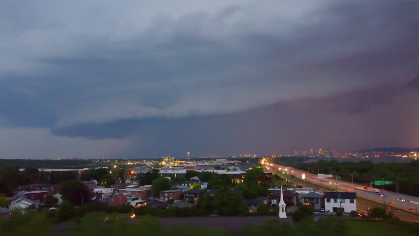 Incoming Lightning Storm Clouds Looming Over Montreal, QC, Canada