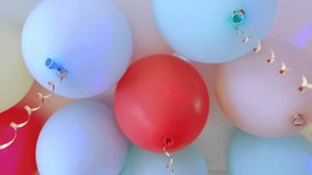 Multicolored helium balloons rise up and floating in air under the ceiling . Celebrating birthday party. - Powered by Shutterstock - Get 15% off with code: PIKWIZARD15